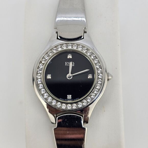 ESQ By Movado‎ Swiss Women’s Watch 25MM Black Dial Gray Bracelet 6" New Battery - Picture 2 of 12